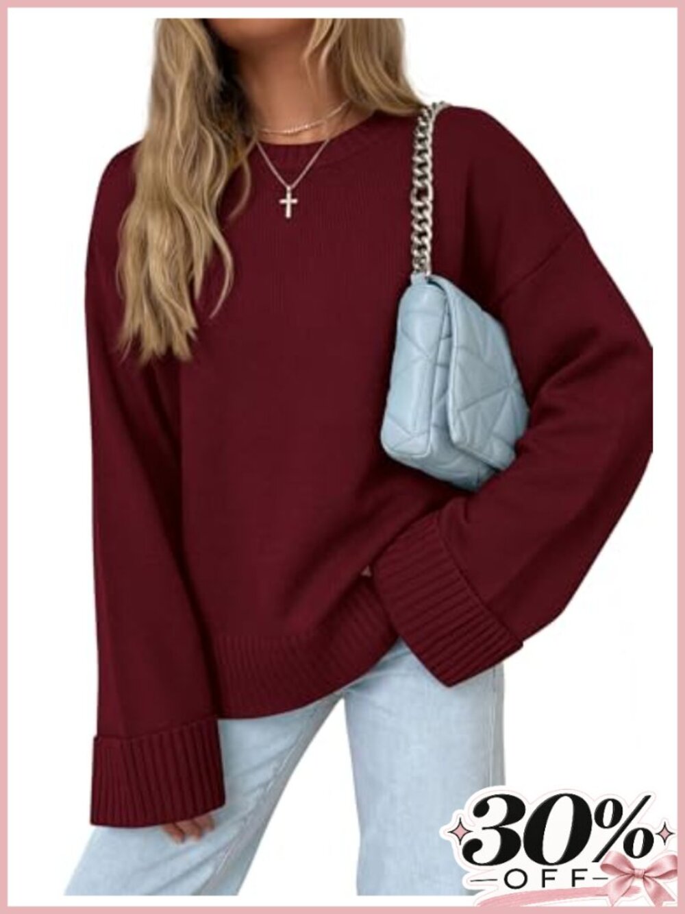 Oversized Crewneck Long Sleeve Pullover Sweater Womens Knit Top